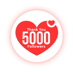 thank you 5000k social media followers heart background design