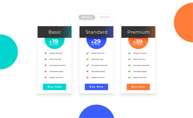 pricing chart table template for website presentation