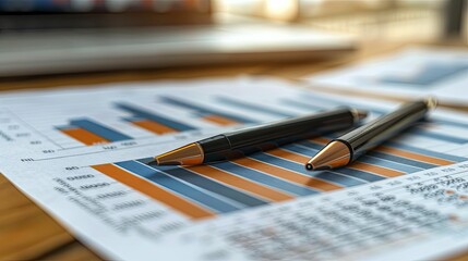 Fototapeta premium Financial graphs analysis is essential for comprehending market trends and informing data-driven investment choices.
