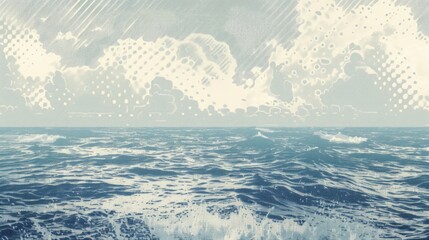 Halftone sea themed horizontal pattern without seams
