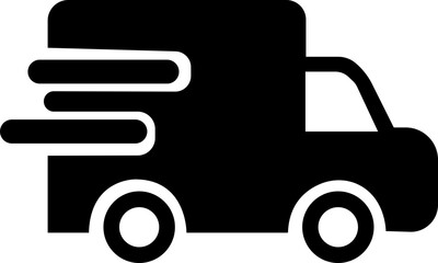 Fast moving shipping delivery truck fill vector icon for transportation app and websites isolated on transparent background. Service truck, road transport symbol. Track and trace processing status.