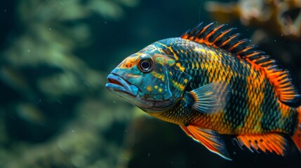 Fototapeta premium Vibrant Fish Swimming in a Blue Tank