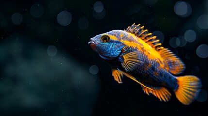 Fototapeta premium Vibrant Cichlid Fish in a Dark Aquascape