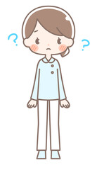 全身｜はてなマークの女性イラスト｜白衣