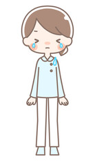全身｜泣いている女性イラスト｜白衣