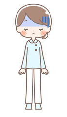 全身｜青ざめる女性イラスト｜白衣