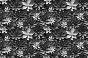 3D floral seamless pattern with black and white theme, ready for full-print pattern design