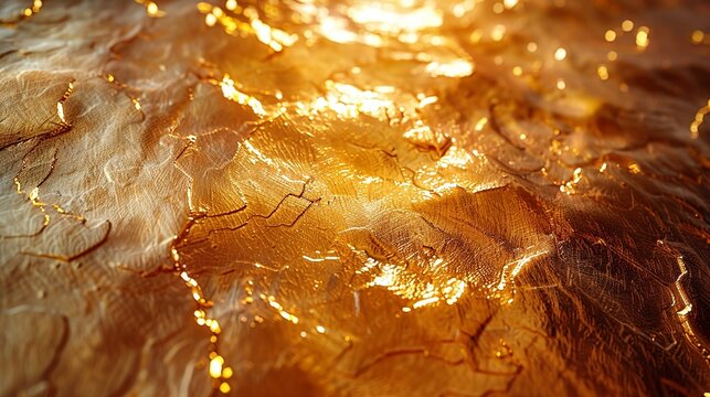 A detailed view of a gold metallic surface with a brushed texture, reflecting light in a way that highlights the richness and opulence of high-quality materials. Abstract Backgrounds Illustration,