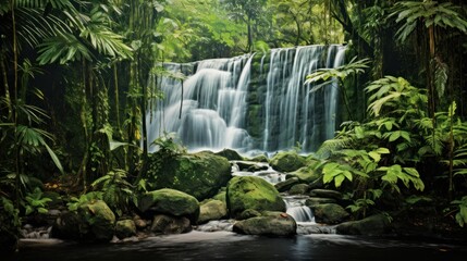 Obraz premium waterfall plunging into a crystal-clear pool, 