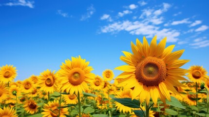 Fototapeta premium a field of sunflowers swaying gently in the summer breeze under a clear blue sky 