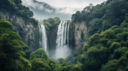 Fototapeta premium waterfall cascading down a verdant cliffside, 
