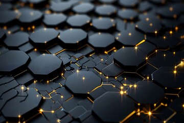 Obraz premium A black hexagons with orange lights