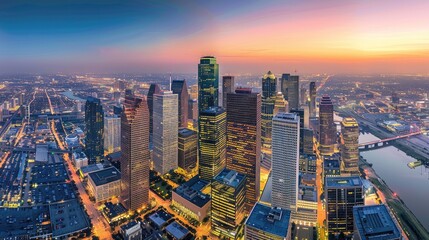 Obraz premium a view of the city of frankfurt at sunset