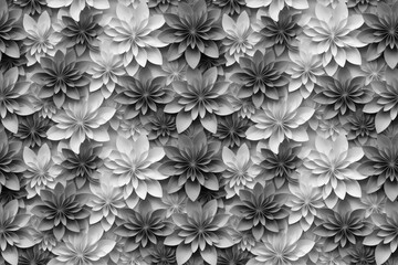 3D floral seamless pattern with black and white theme, ready for full-print pattern design