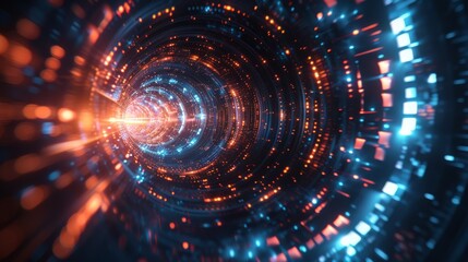 Fototapeta premium Abstract Digital Tunnel with Orange and Blue Lights
