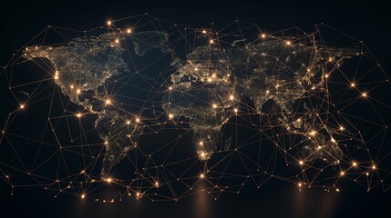 An intricate network of golden connections spans the globe, representing the exchange of information and energy
