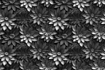 3D floral seamless pattern with black and white theme, ready for full-print pattern design
