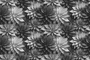 Obraz premium 3D floral seamless pattern with black and white theme, ready for full-print pattern design