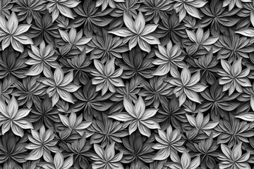 3D floral seamless pattern with black and white theme, ready for full-print pattern design