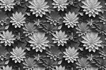 3D floral seamless pattern with black and white theme, ready for full-print pattern design