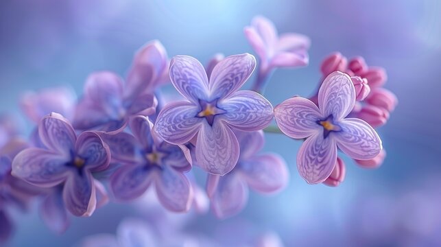 Close-up of delicate lilac petals against a blurred background of chambray blue, evoking a sense of nostalgia and romance, ideal for wedding stationery or love-themed graphics. Abstract Backgrounds