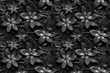 Obraz premium 3D floral seamless pattern with black and white theme, ready for full-print pattern design