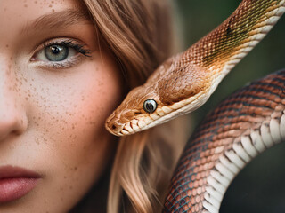 Fototapeta premium portrait of a woman with snake