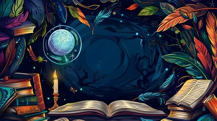 Whimsical Doodle Border Frame with Mystical Elements for World Book Day Mockup