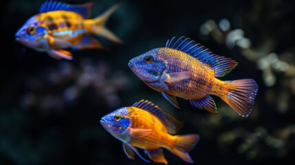 Vibrant Tropical Fish Swimming in Dark Water