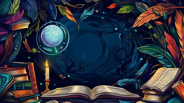 Whimsical Doodle Border Frame with Mystical Elements for World Book Day Mockup