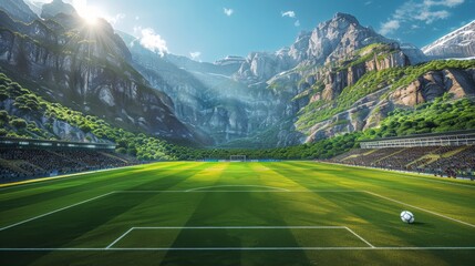 Capture the classic view of a vast soccer stadium as seen from the perspective of a goalkeeper. central view
