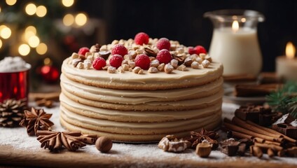 Fototapeta premium Christmas holiday baking recipe template with ingredients and instructions copy space.