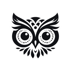 Obraz premium Artistic Owl Clipart: Black Silhouette of an Ornate Owl Face with Big Eyes