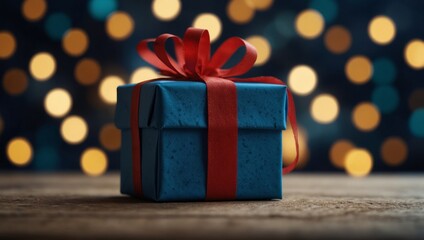 Obraz premium Christmas blue Gift on festive background with copy space.