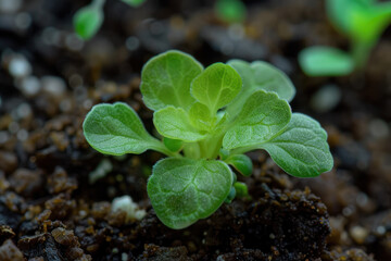 Vegetable seedlings are emerging in the vegetable plot.