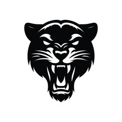 Aggressive Panther Clipart: Black Silhouette of a Powerful Panther Face with Bared Fangs
