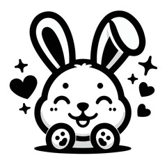 Happy rabbit in black and white