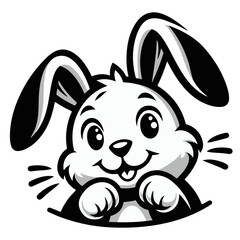 Happy rabbit in black and white