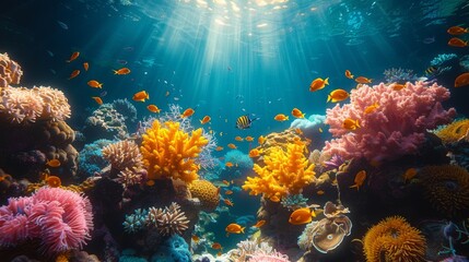 Obraz premium Vibrant Underwater Paradise: Coral Reef and Fish