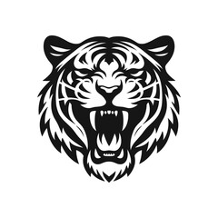 Aggressive Tiger Head Clipart – Stunning Black and White Wildlife Illustration