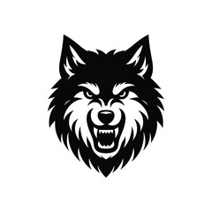 Fierce Wolf Head Vector Logo - Detailed Black and White Animal Illustration