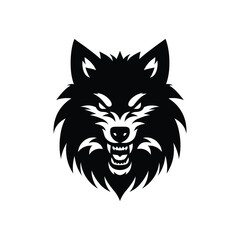 Fierce Wolf Head Vector Logo - Detailed Black and White Animal Illustration