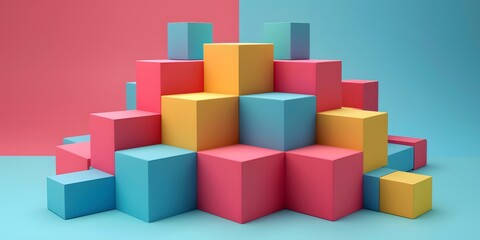 Colorful 3D cubes on blue and pink background