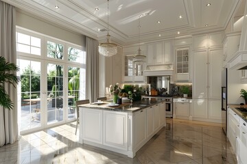 Modern Kitchen Design with White Cabinets and Island