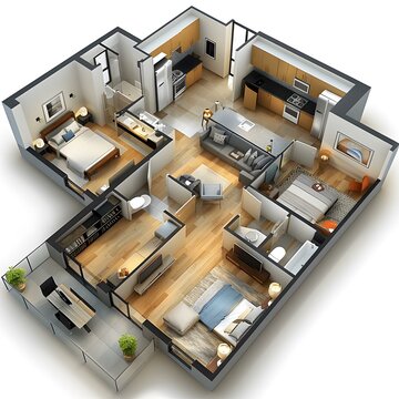 Modern Apartment Floor Plan Design with Balcony