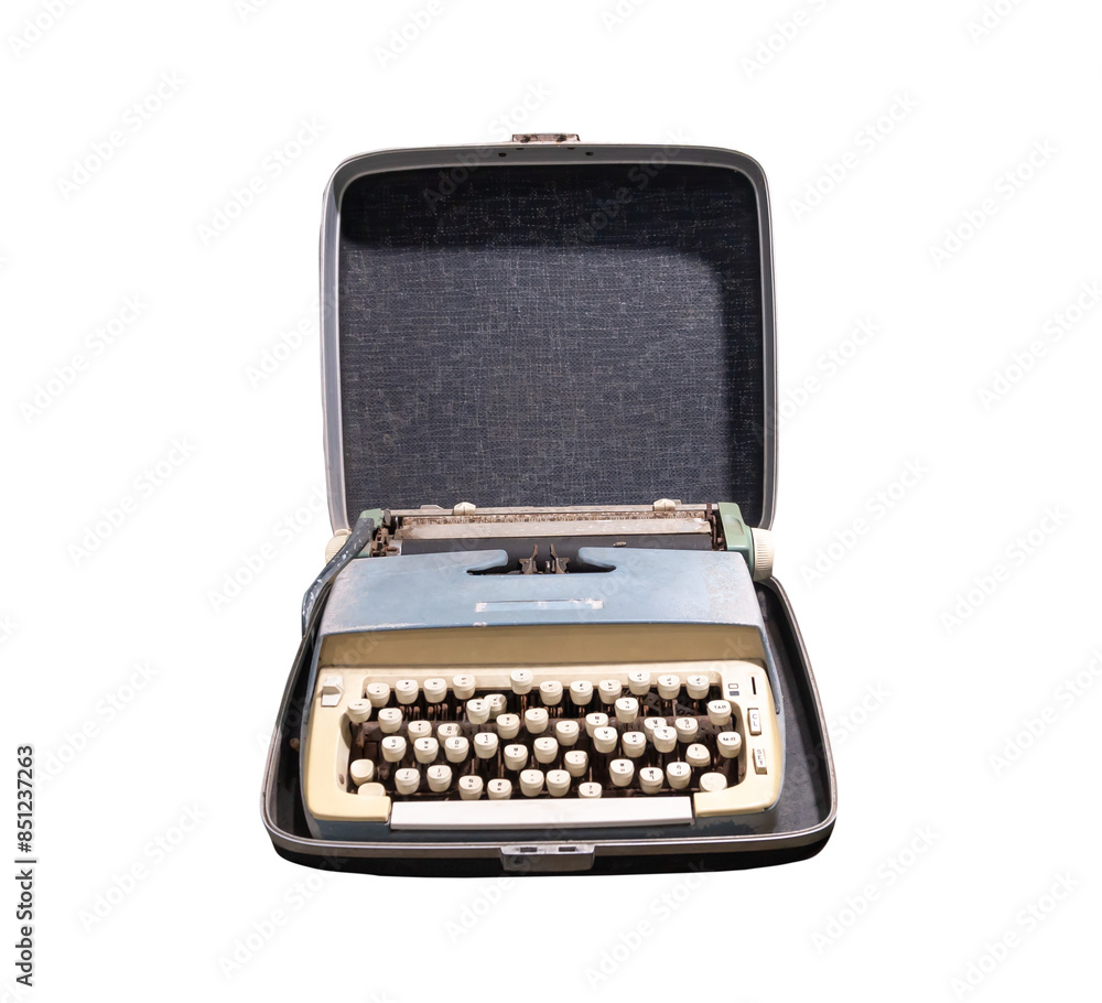 Fototapete front view of ancient or old typewriter isolated with clipping path in png file format