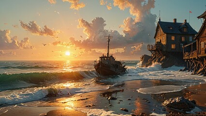Shipwrecked at Sunset.