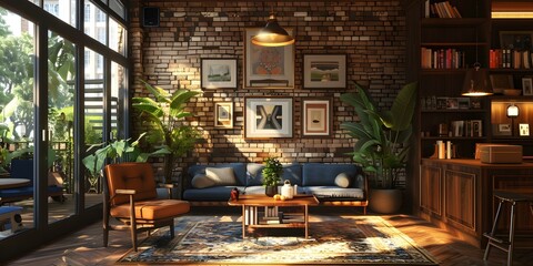 retro style living room interior design