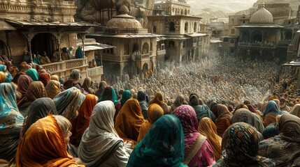 In the times of Jesus Christ, a poor and suffering woman, among the crowd, touches the hem of Jesus Christ's garment.