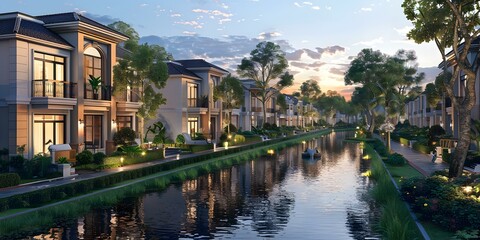 Obraz premium Canal Homes at Sunset